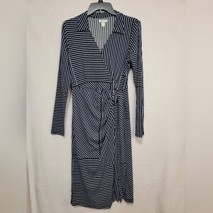 Women's Nine West Striped Long Sleeve Dress, Black and Blue, Small, EUC